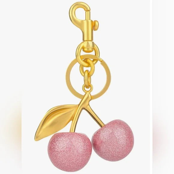 Gold and Pink Cherry Keychain - Picture 1 of 3